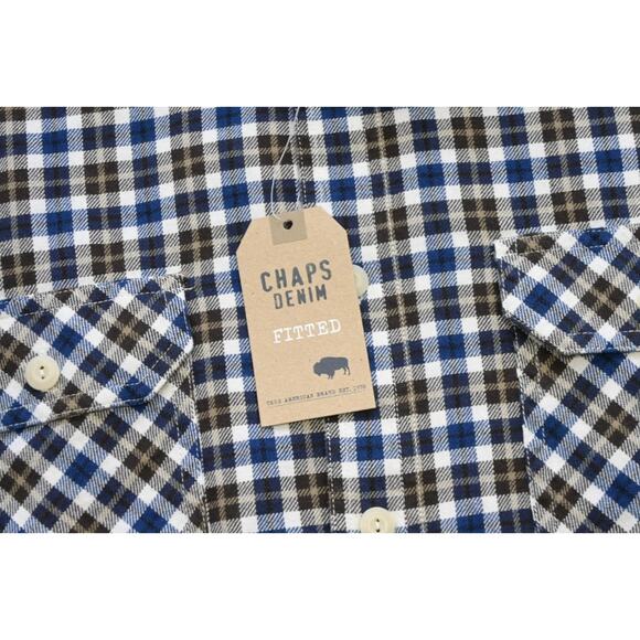 Chaps Ralph Lauren Rugged Fitted Flannel Shirt Plaid Button Up Mens Sz Large NWT - Picture 6 of 8